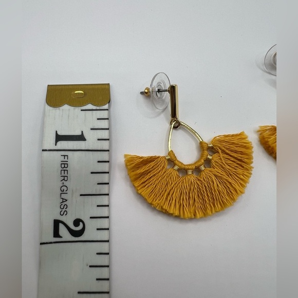 J. Crew Elegant Gold Mustard Yellow Tassel Fringe Fan Earrings - Picture 5 of 6
